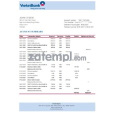 Vietnam Vietinbank bank statement sample, Excel and PDF format Vietnam Vietinbank bank statement sample, Excel and PDF format