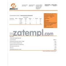 Philippines Manila Electric Company (Meralco) electricity (free) utility bill, PDF and Word download template